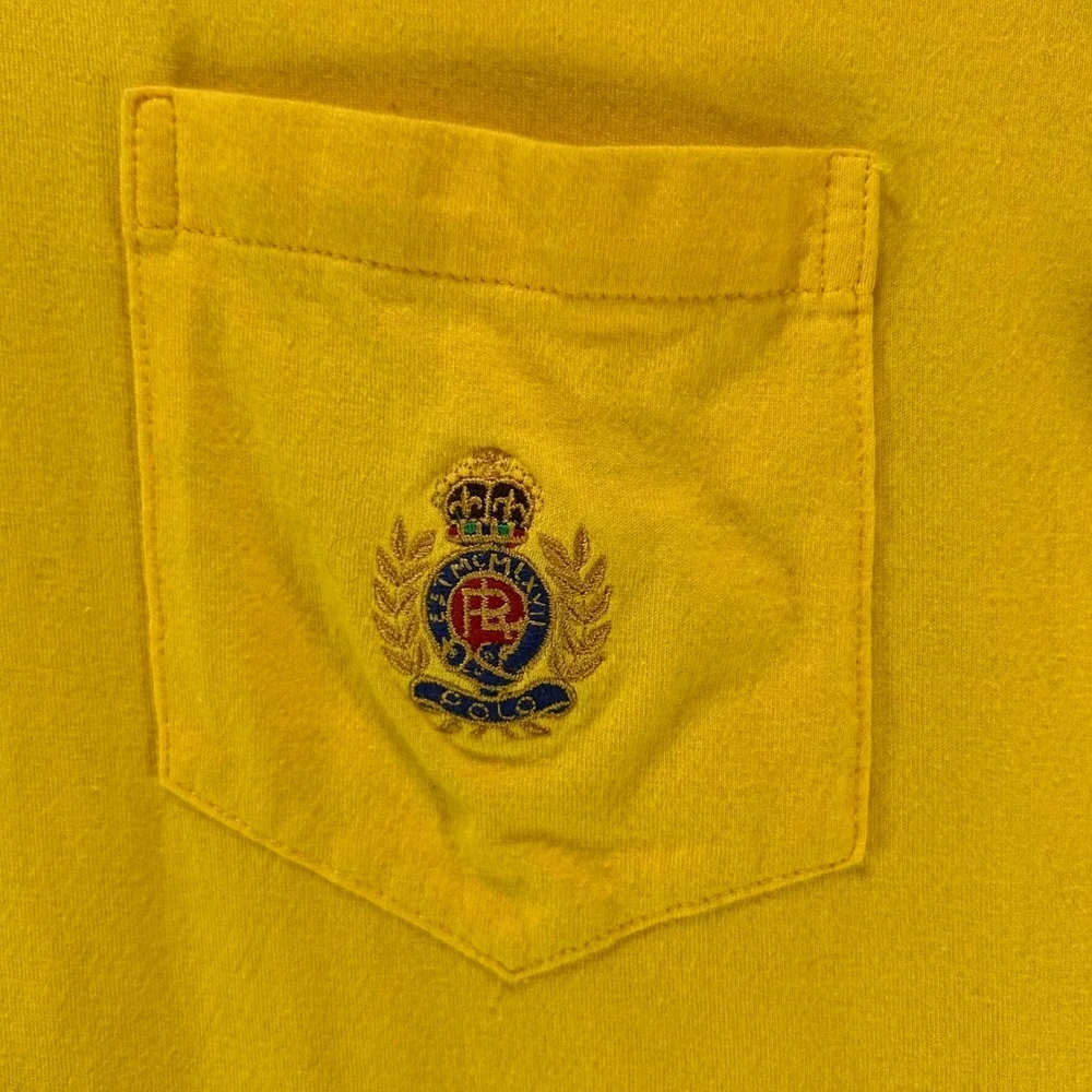 Polo Ralph Lauren Polo Shirt Crest Pocket Mens M Yellow Cotton Preppy Vintage